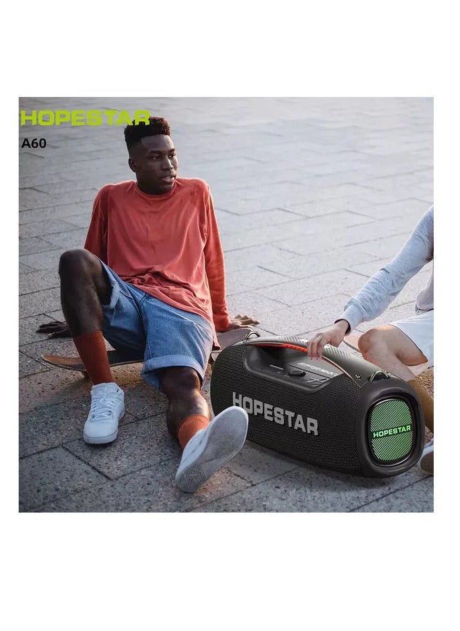 A60 100W Portable Bluetooth Party Speaker with 15000mAh Battery, IPX6 Waterproof, TWS Function, 8-Hour Playtime, Deep Bass, Colorful Lights, Wireless Mic, and Shoulder Strap for Outdoor & Indoor Use