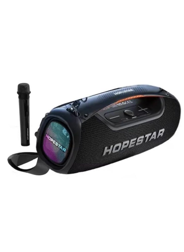 A60 100W Portable Bluetooth Party Speaker with 15000mAh Battery, IPX6 Waterproof, TWS Function, 8-Hour Playtime, Deep Bass, Colorful Lights, Wireless Mic, and Shoulder Strap for Outdoor & Indoor Use