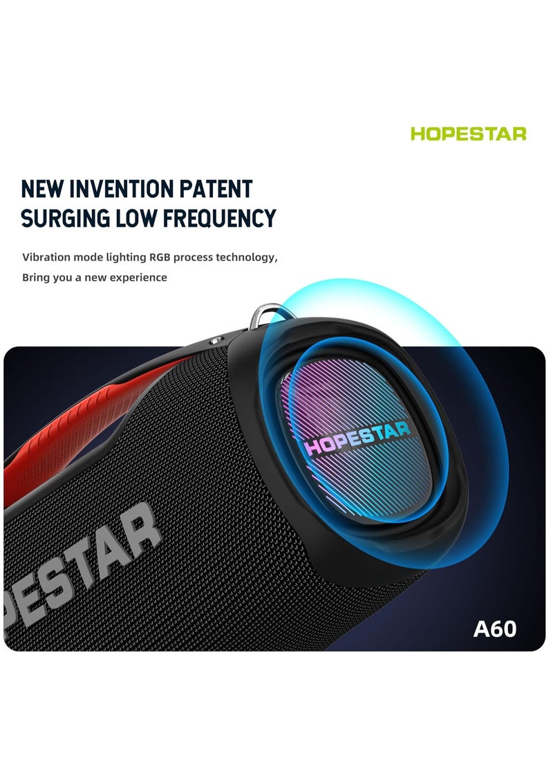 A60 100W Portable Bluetooth Party Speaker with 15000mAh Battery, IPX6 Waterproof, TWS Function, 8-Hour Playtime, Deep Bass, Colorful Lights, Wireless Mic, and Shoulder Strap for Outdoor & Indoor Use