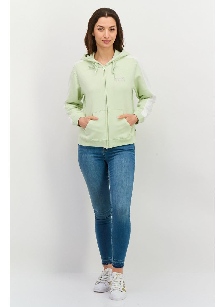 Women Brand Logo Full Zip Hooded Sweatshirt, Mint Green