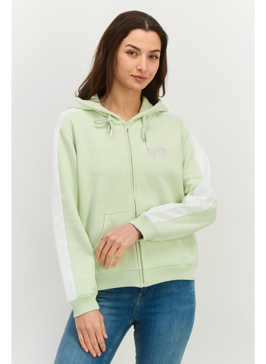 Women Brand Logo Full Zip Hooded Sweatshirt, Mint Green