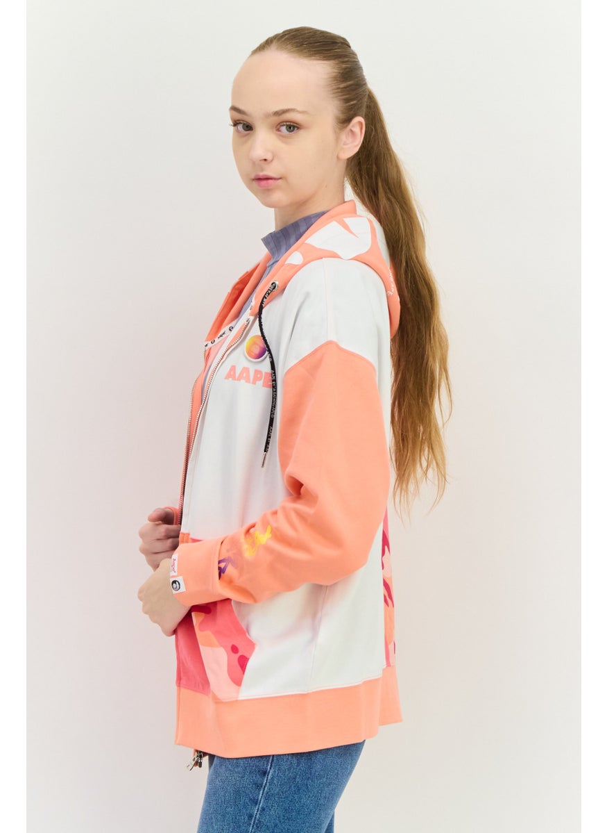 Women Hooded Brand Logo Sweatshirt, White Combo