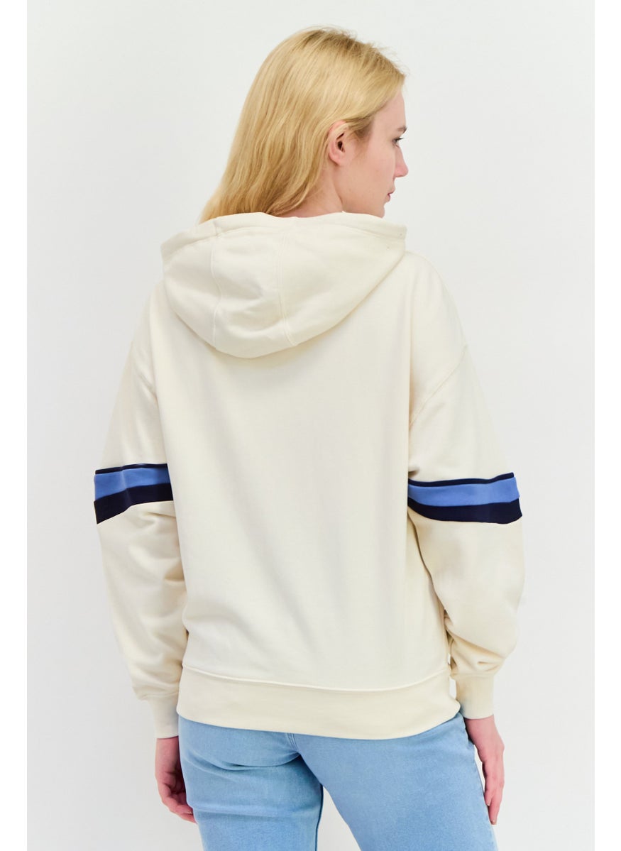 Women Hooded Embroidered Logo Sweatshirts, Cream Combo