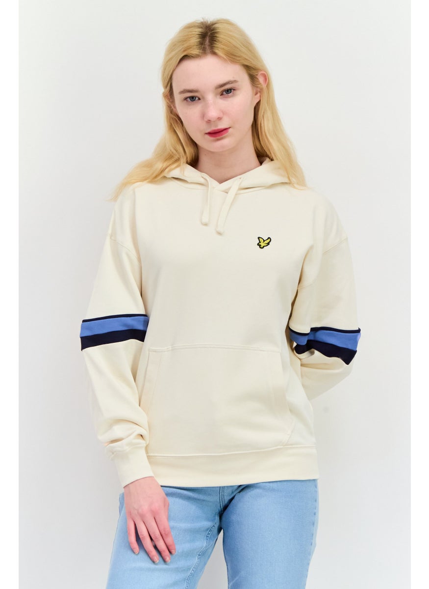 Women Hooded Embroidered Logo Sweatshirts, Cream Combo