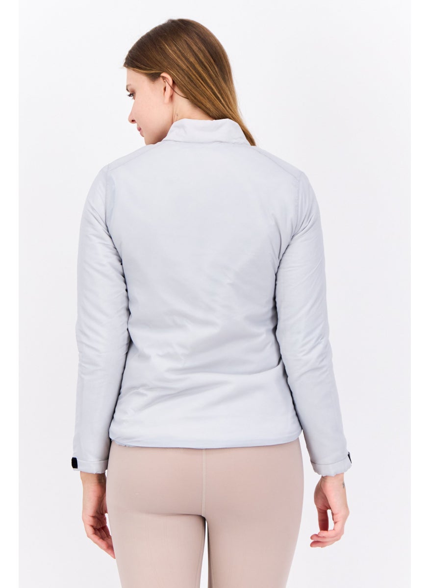 Women Brand Logo Full Zipper Sweatshirt, Grey