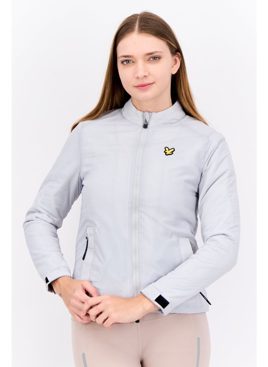 Women Brand Logo Full Zipper Sweatshirt, Grey