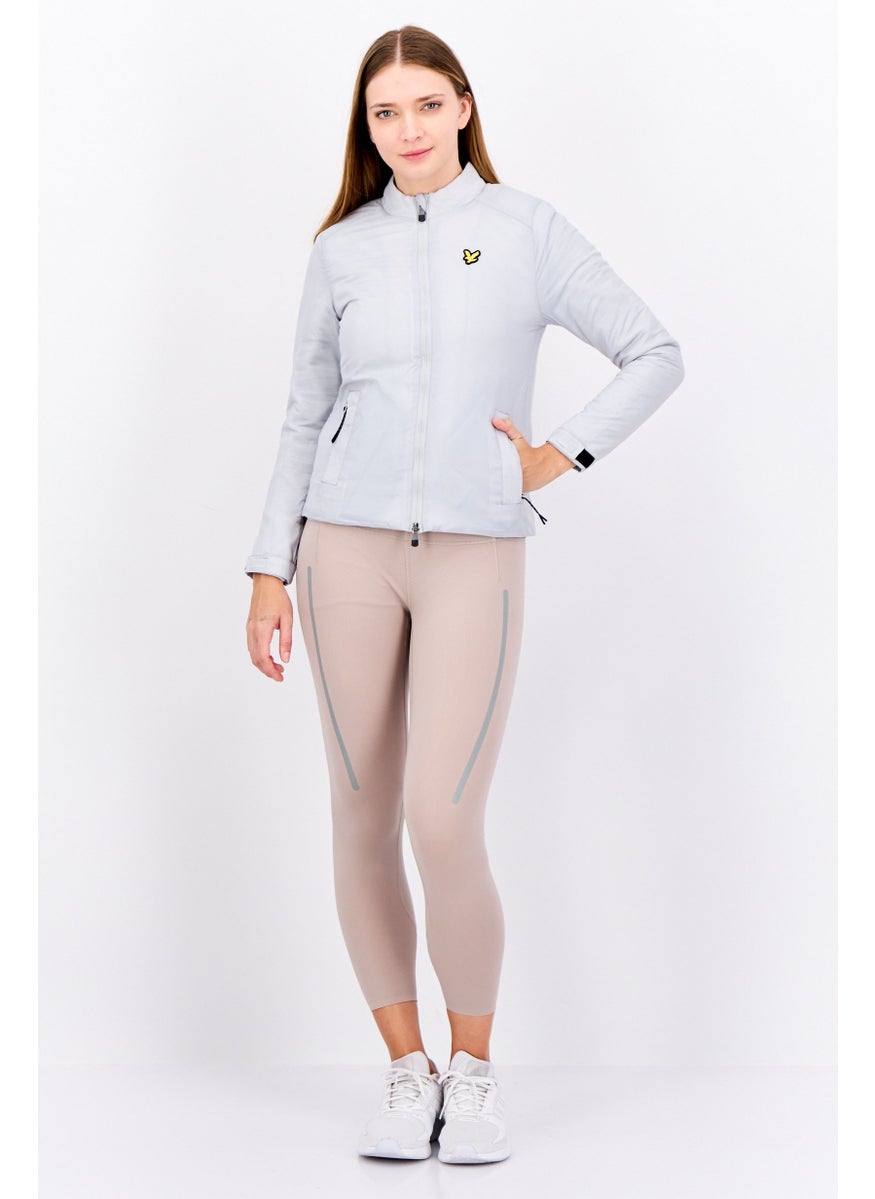 Women Brand Logo Full Zipper Sweatshirt, Grey