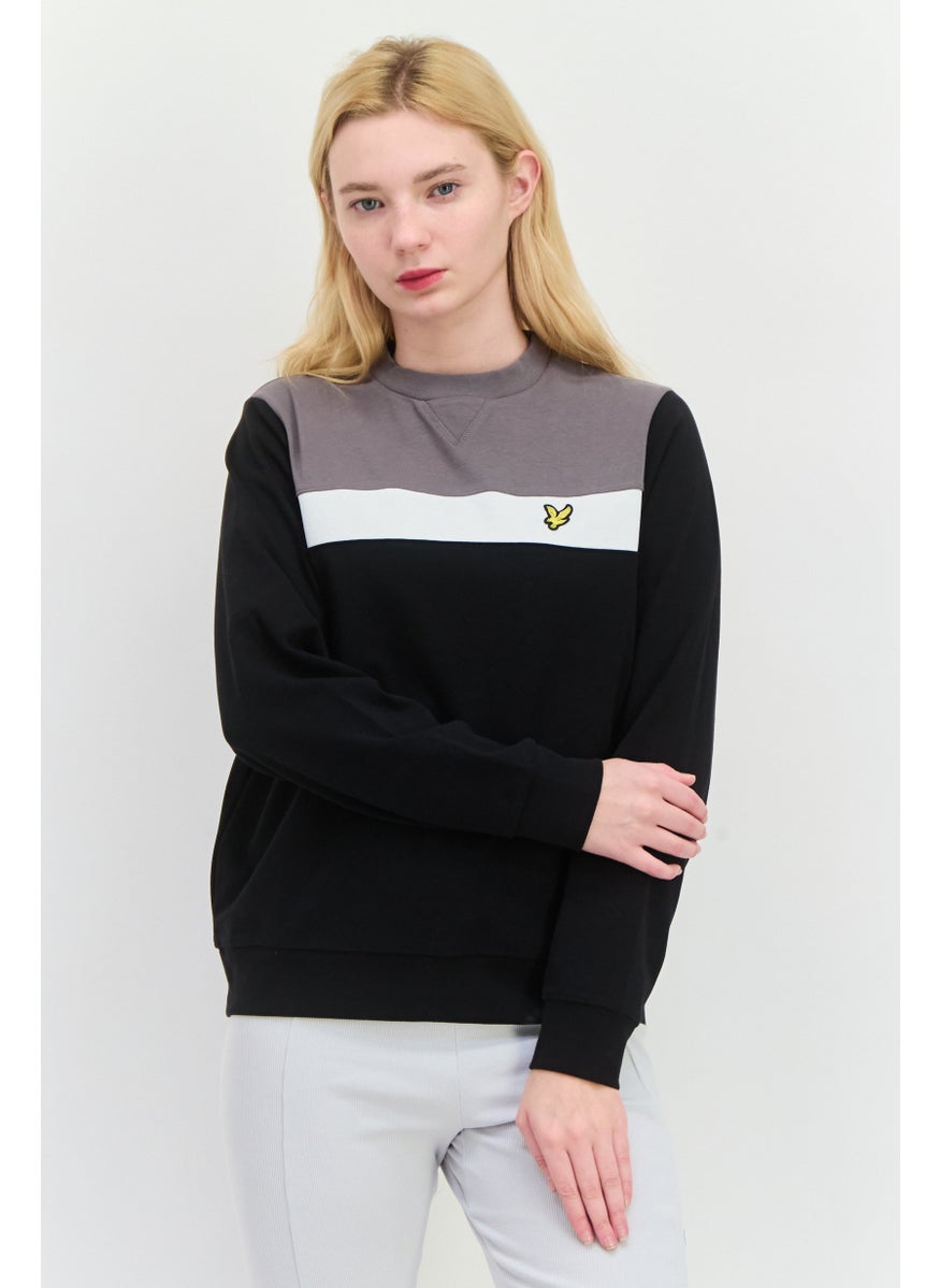 Women Crew Neck Embroidered Logo Sweatshirt, Black