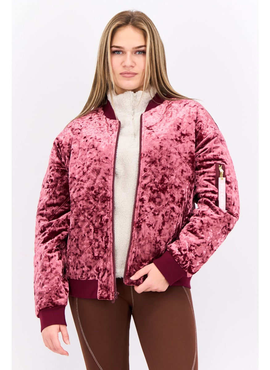 Women Band Neck Quilted  Long Sleeves Sweatshirt, Maroon