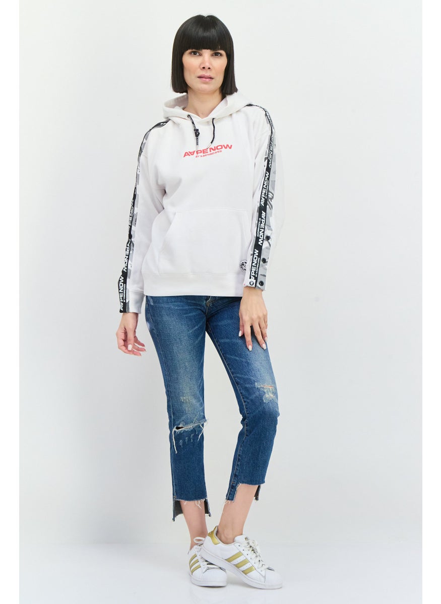 Women Brand Logo Long Sleeves Sweatshirt, White