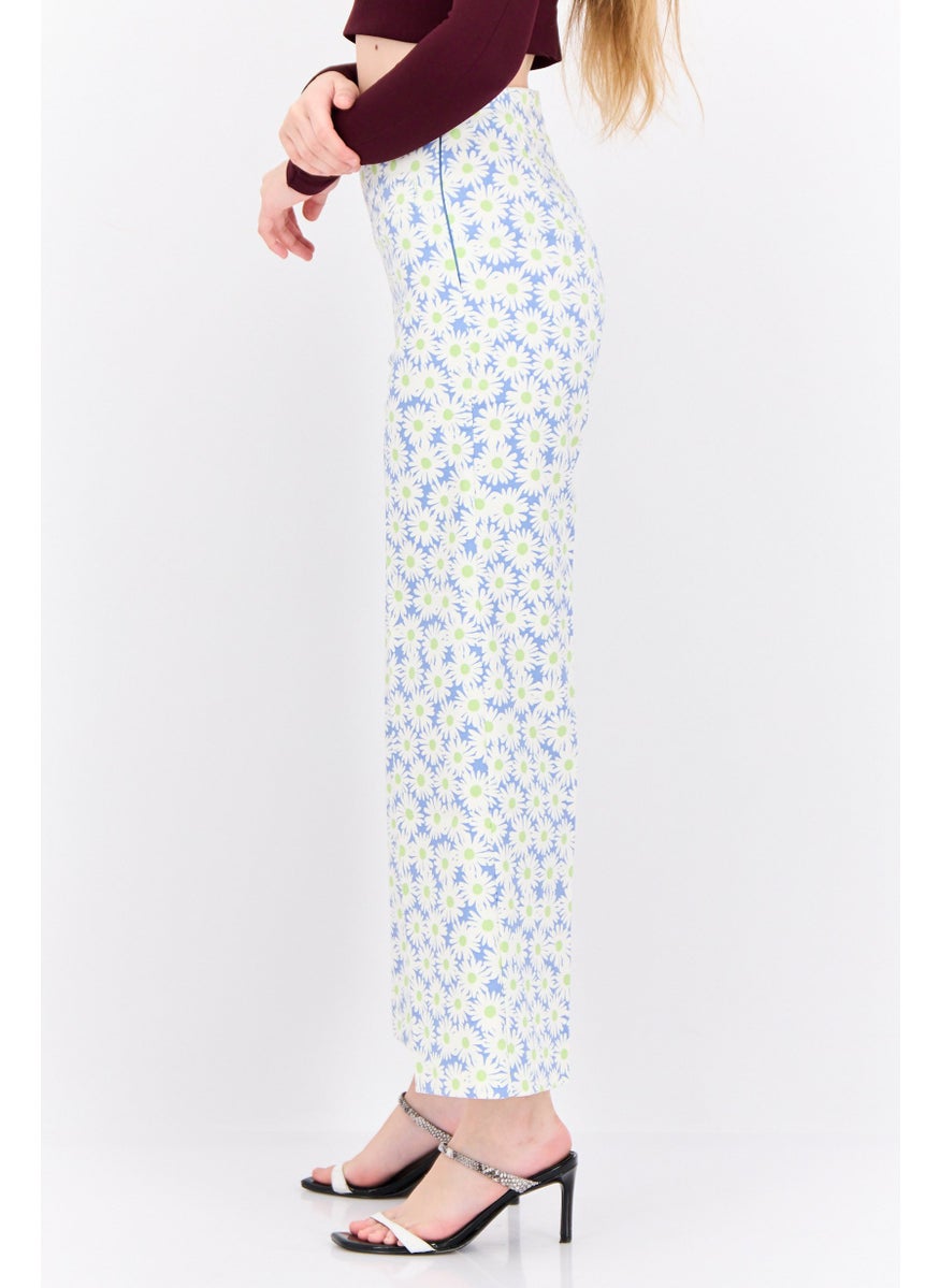 Women Regular Fit Floral Print Wide Leg Pants, White