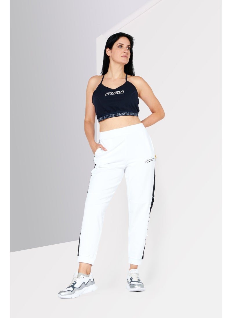 Women Sportswear Fit Brand Logo Training Pants, White/Black