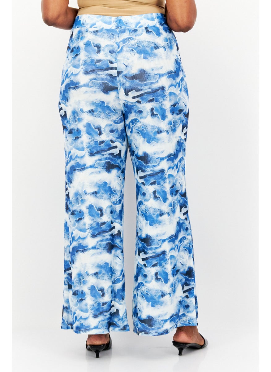 Women Regular Fit Abstract Wide Leg Pants, Blue