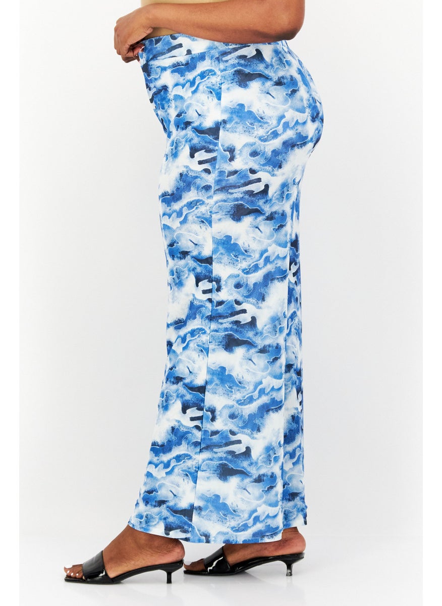 Women Regular Fit Abstract Wide Leg Pants, Blue