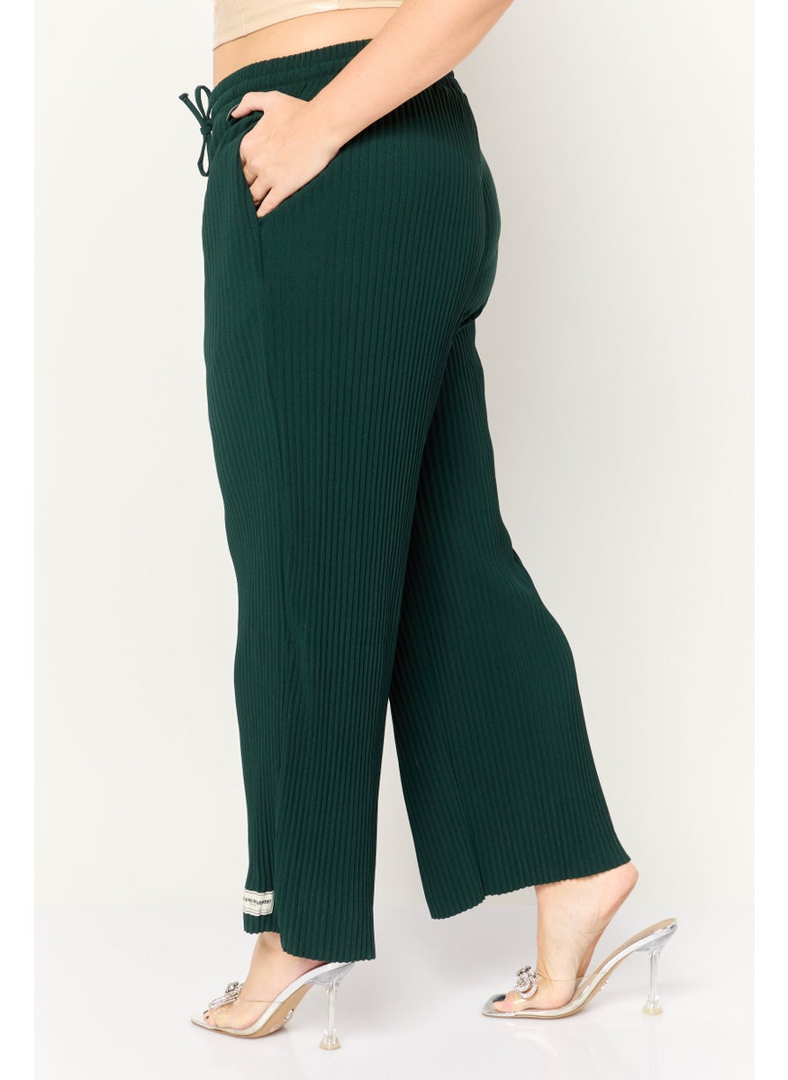 Women Regular Fit Embroidered Logo Palazzo Pants, Dark Green