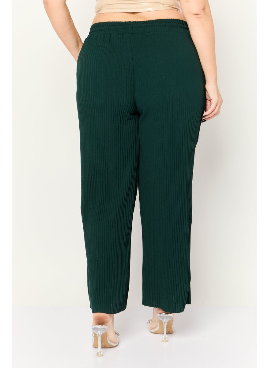 Women Regular Fit Embroidered Logo Palazzo Pants, Dark Green