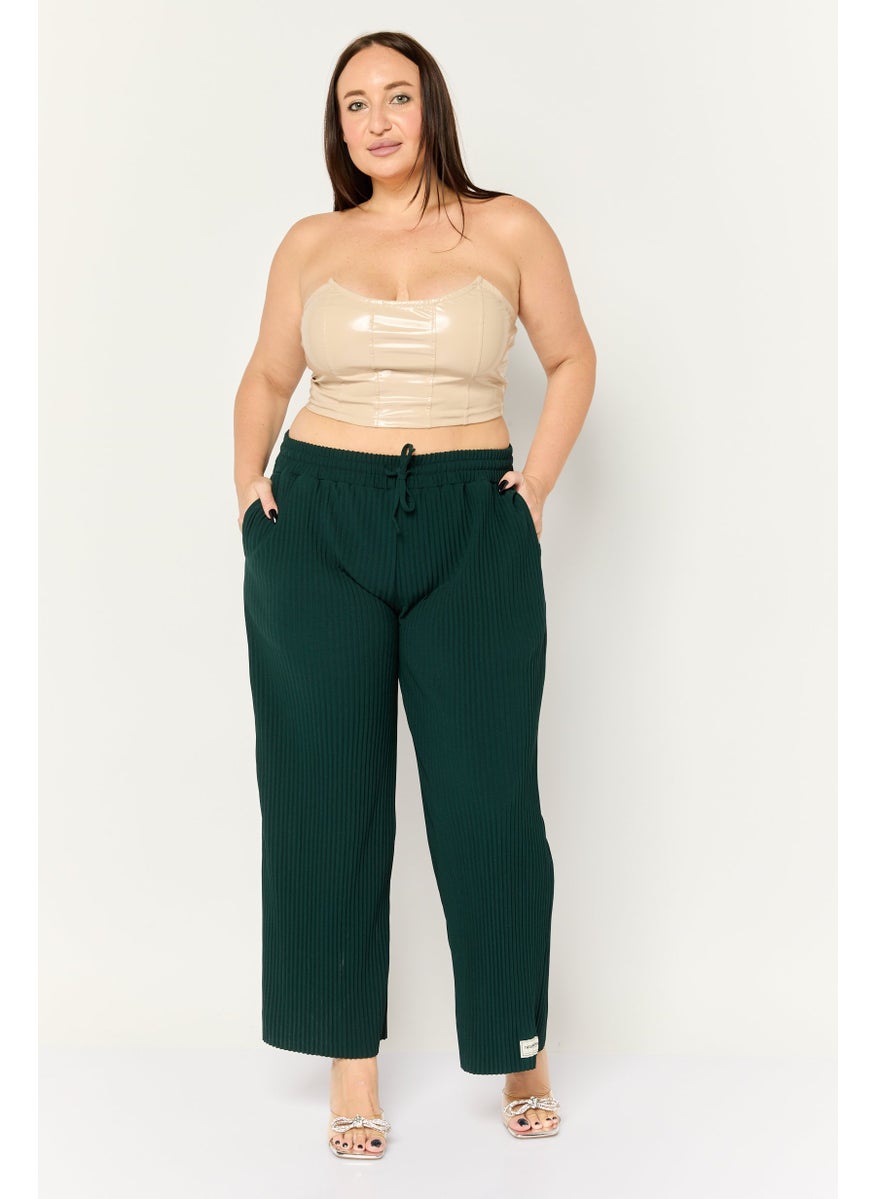 Women Regular Fit Embroidered Logo Palazzo Pants, Dark Green
