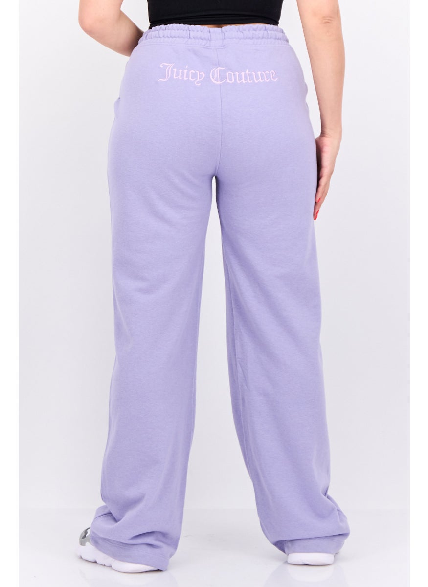 Women Regular Fit Embroidered Logo Palazzo Pant, Lilac