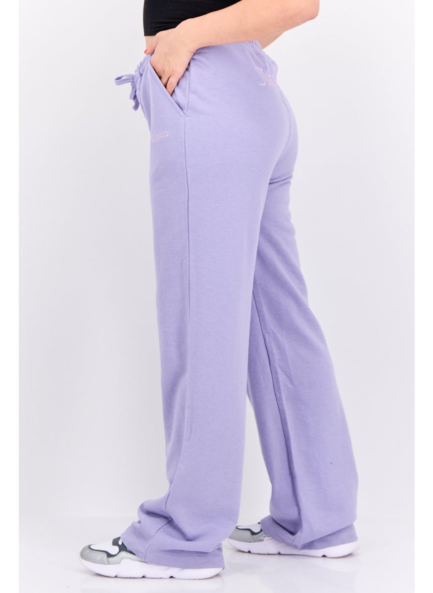 Women Regular Fit Embroidered Logo Palazzo Pant, Lilac