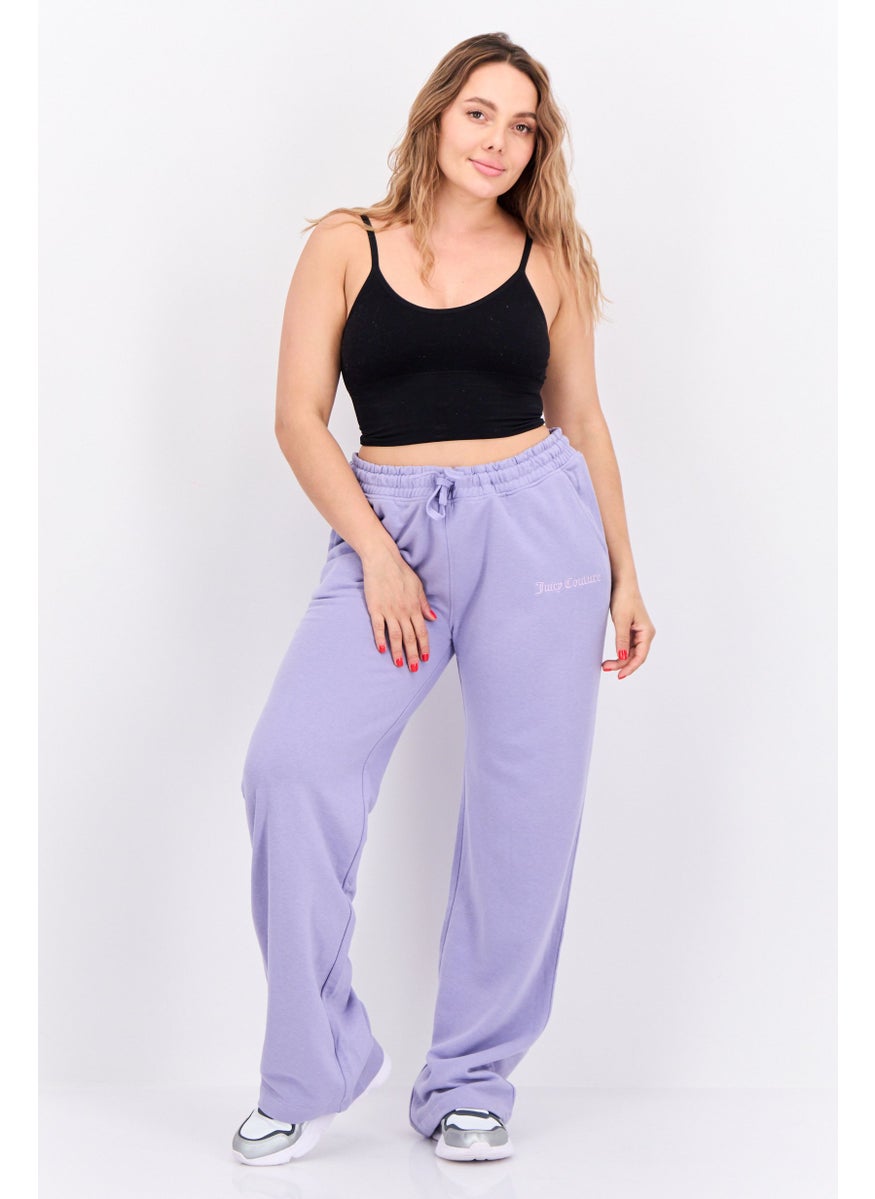 Women Regular Fit Embroidered Logo Palazzo Pant, Lilac