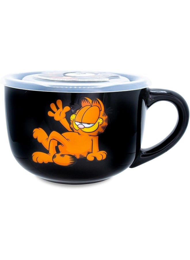 Silver Buffalo Garfield 24oz Ceramic Soup Mug w/Vented Plastic Lid