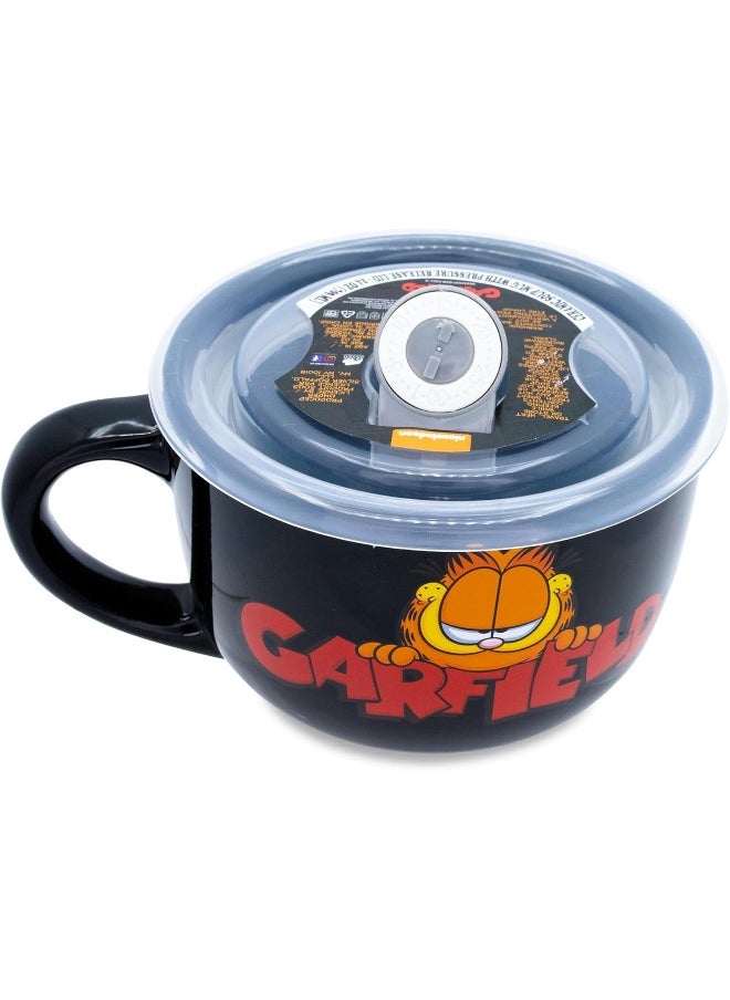 Silver Buffalo Garfield 24oz Ceramic Soup Mug w/Vented Plastic Lid