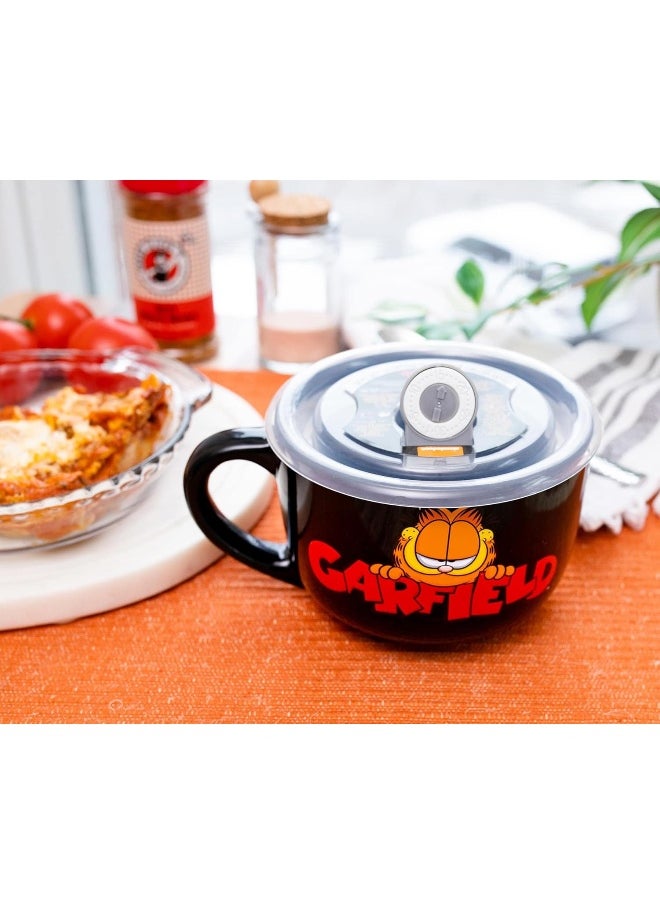 Silver Buffalo Garfield 24oz Ceramic Soup Mug w/Vented Plastic Lid