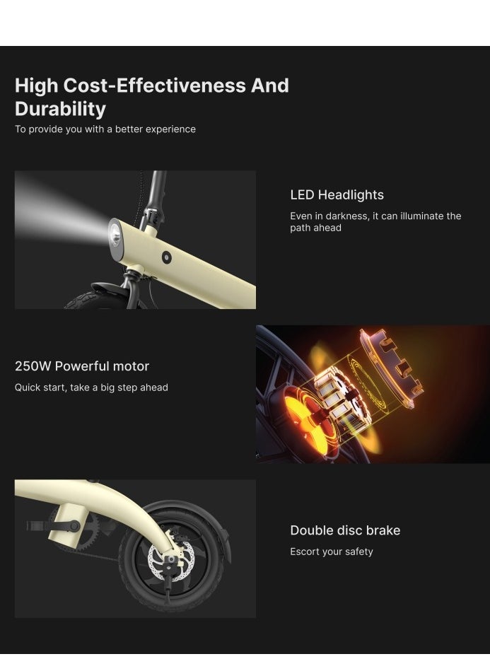 H2C Micro Electric Bicycle 20kg Lightweight Foldable E-Bike With 250w Motor, 40-45km Power Assist, 36v15.2ah Detachable Battery, 14