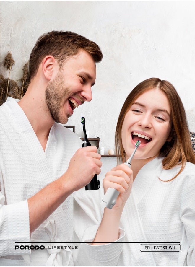 Lifestyle Water Floss & Sonic Electric Toothbrush 100mL with ×2 Replacement Brushes & 25 Days Battery Life / Food-Grade Material / Advanced Cleaning / Upgraded Dupont Bristles - White