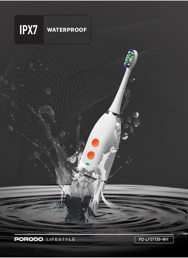 Lifestyle Water Floss & Sonic Electric Toothbrush 100mL with ×2 Replacement Brushes & 25 Days Battery Life / Food-Grade Material / Advanced Cleaning / Upgraded Dupont Bristles - White