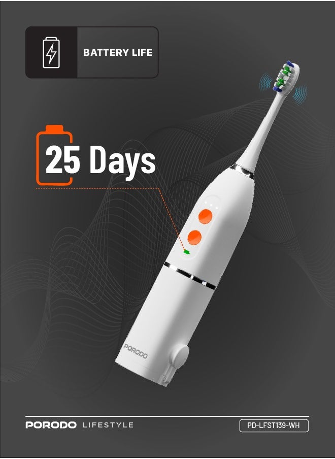 Lifestyle Water Floss & Sonic Electric Toothbrush 100mL with ×2 Replacement Brushes & 25 Days Battery Life / Food-Grade Material / Advanced Cleaning / Upgraded Dupont Bristles - White