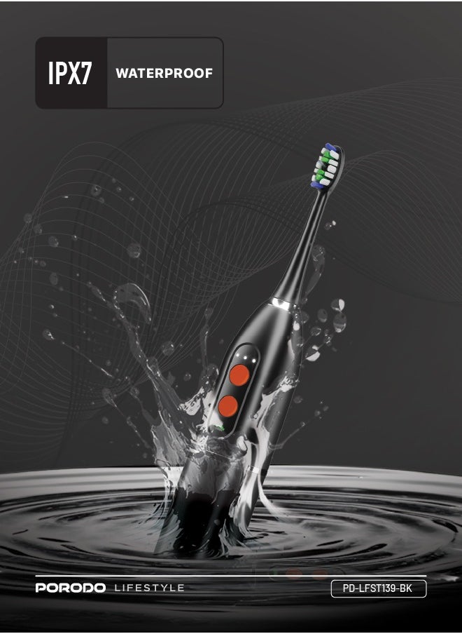 Lifestyle Water Floss & Sonic Electric Toothbrush 100mL with ×2 Replacement Brushes & 25 Days Battery Life / Food-Grade Material / Advanced Cleaning / Upgraded Dupont Bristles - Black