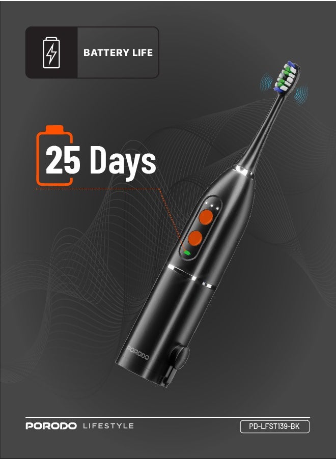 Lifestyle Water Floss & Sonic Electric Toothbrush 100mL with ×2 Replacement Brushes & 25 Days Battery Life / Food-Grade Material / Advanced Cleaning / Upgraded Dupont Bristles - Black