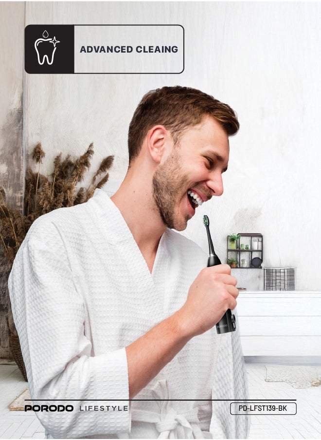 Lifestyle Water Floss & Sonic Electric Toothbrush 100mL with ×2 Replacement Brushes & 25 Days Battery Life / Food-Grade Material / Advanced Cleaning / Upgraded Dupont Bristles - Black