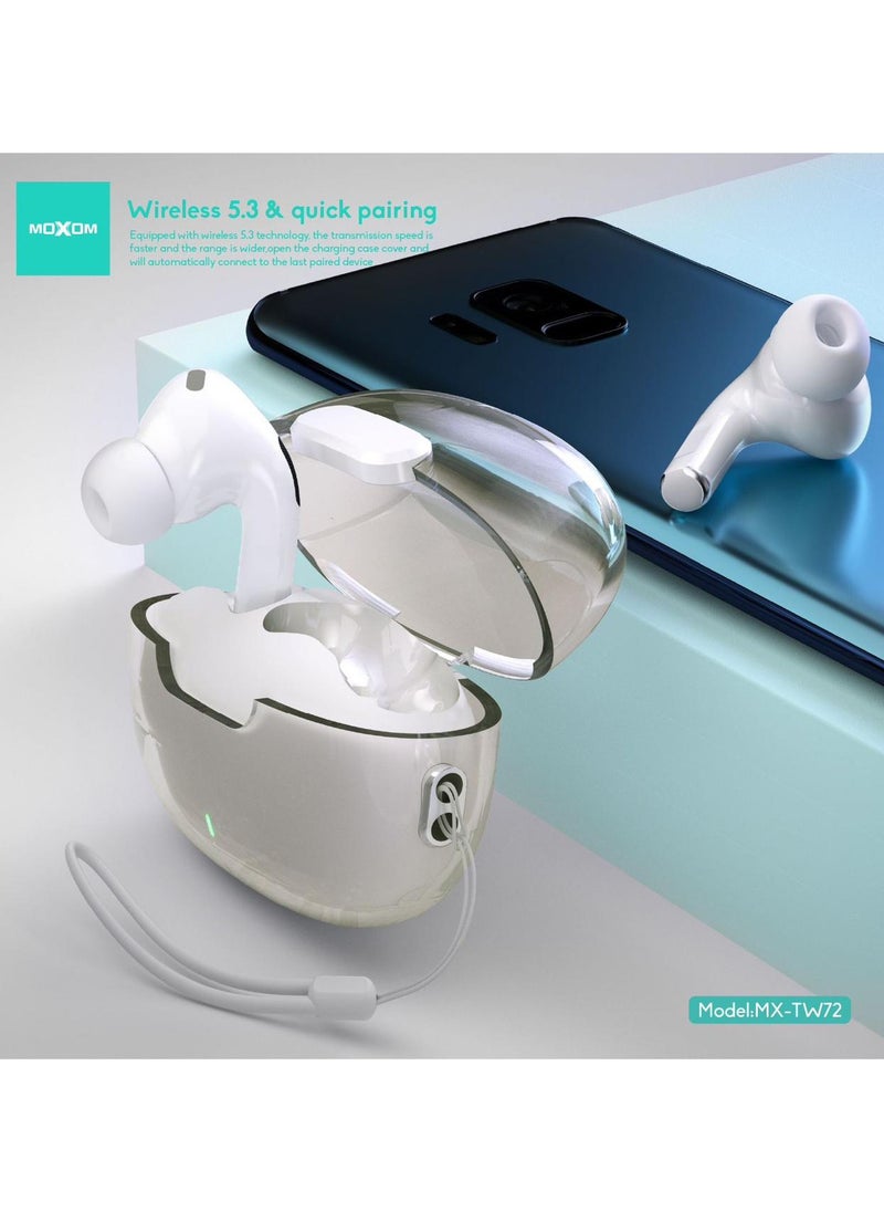 Moxom MX-TW72 Space Capsule Transparent TWS Wireless Earbuds with Extra Bass – High-Quality Sound and Sleek Design