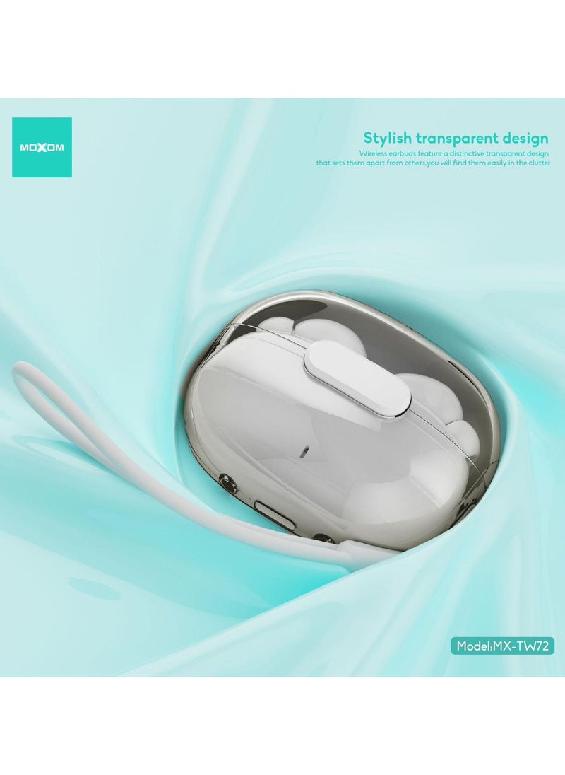 Moxom MX-TW72 Space Capsule Transparent TWS Wireless Earbuds with Extra Bass – High-Quality Sound and Sleek Design