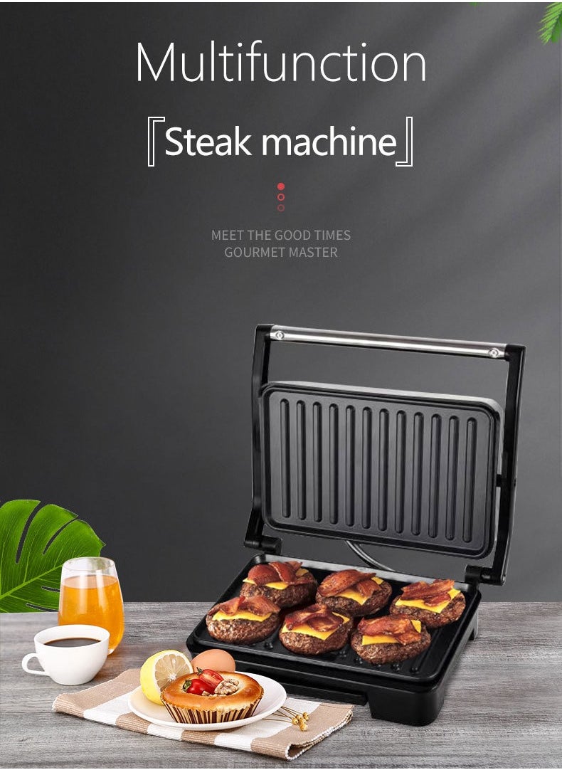 Non-Stick Grill, Panini/Sandwich Grill, Steak Machine, 850 Watts, for Grilled Meat, Sausages, Hamburgers, Bread Sandwich SK-223 Black