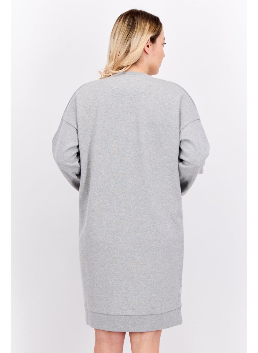 Women Embroidered Logo Sweater Dress, Grey