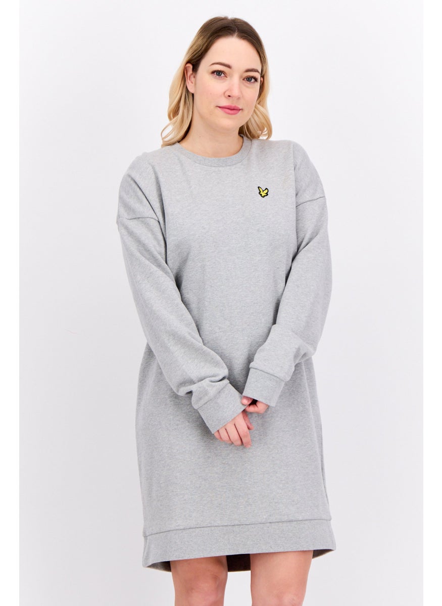 Women Embroidered Logo Sweater Dress, Grey