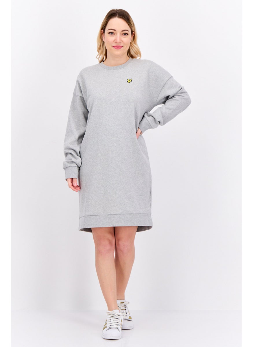 Women Embroidered Logo Sweater Dress, Grey