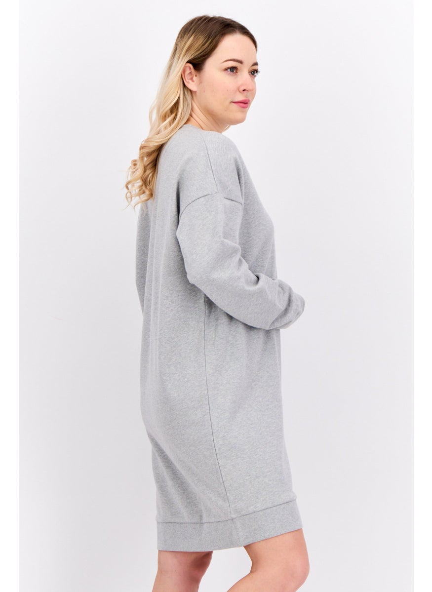 Women Embroidered Logo Sweater Dress, Grey
