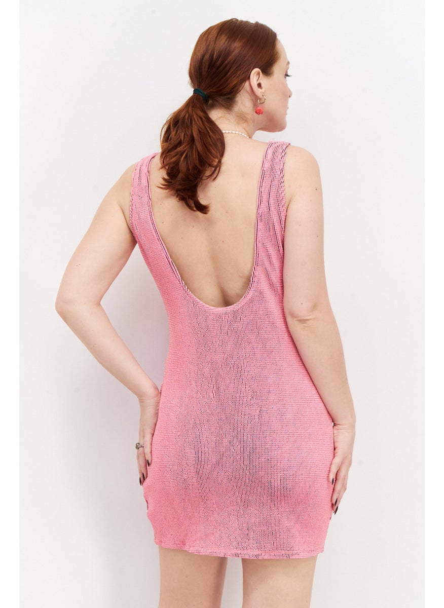 Women Metallic Mini Dress, Hot Pink