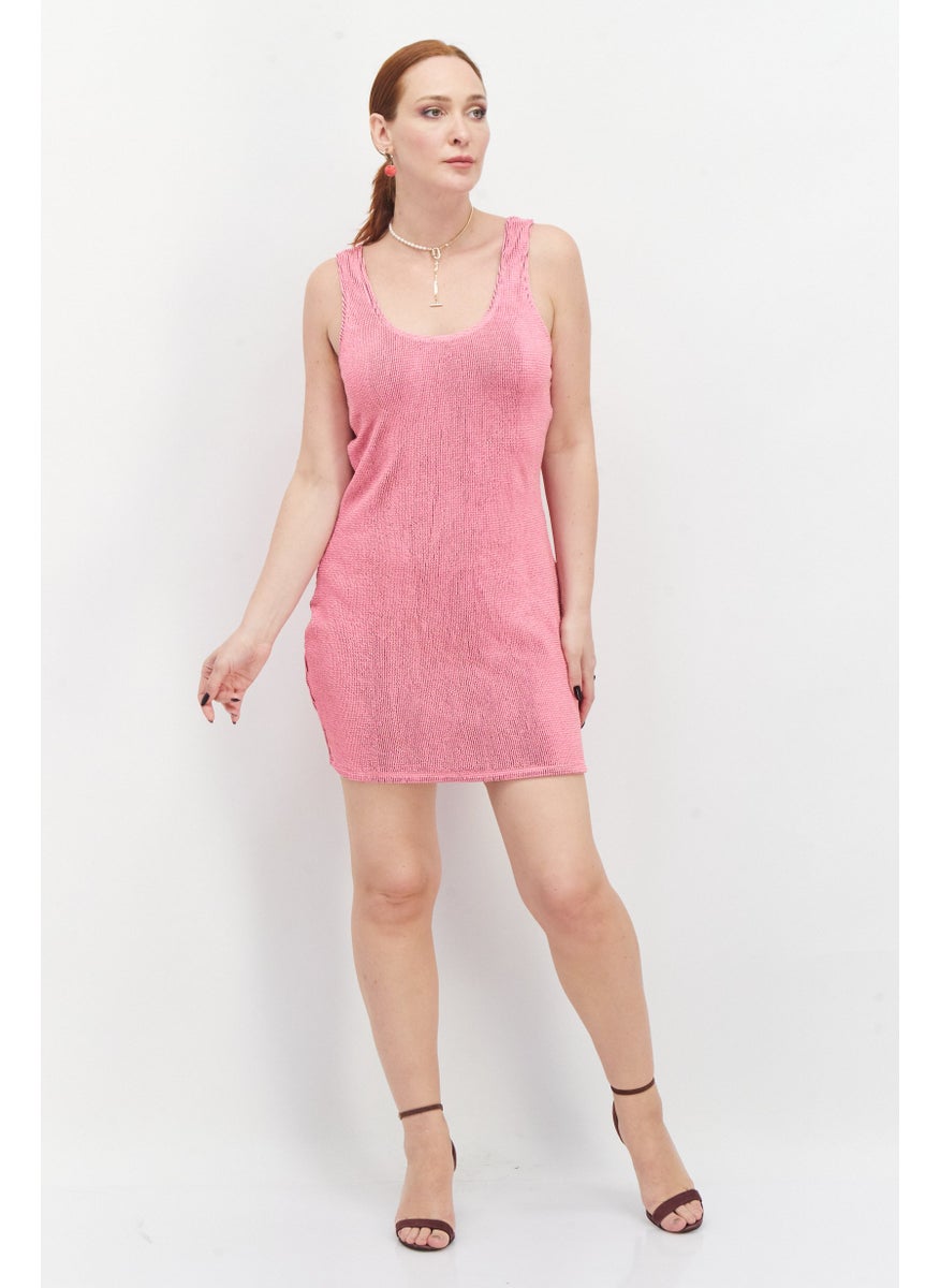 Women Metallic Mini Dress, Hot Pink