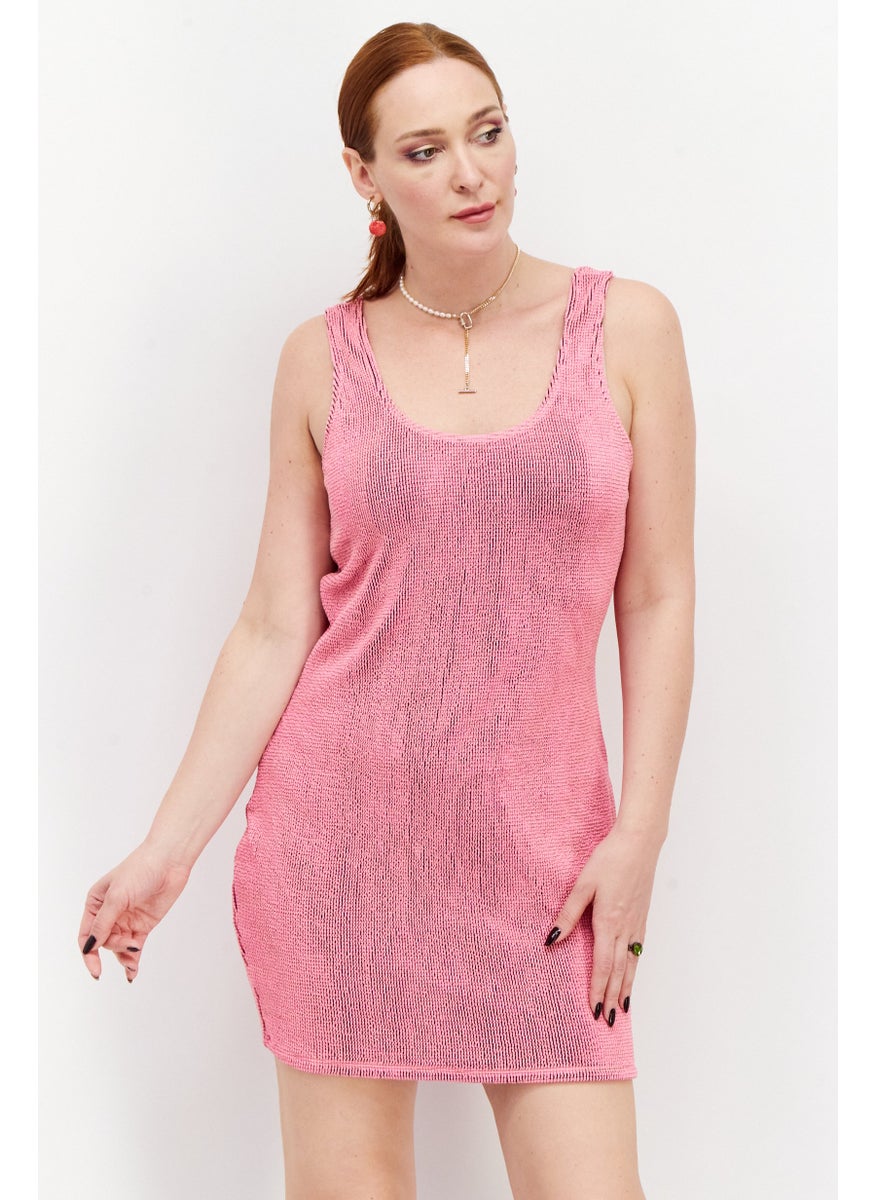 Women Metallic Mini Dress, Hot Pink