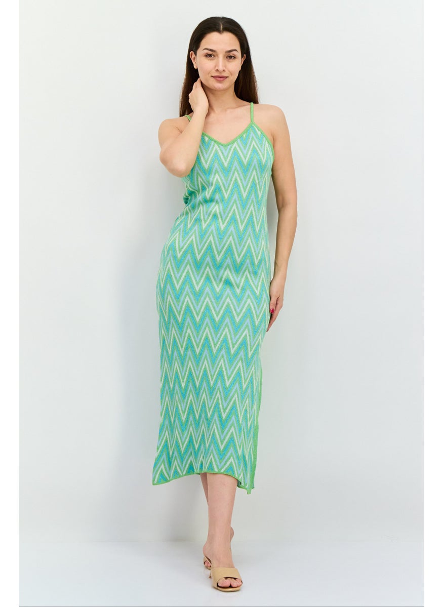 Women Allover Print Casual Midi Dress, Green/White Combo