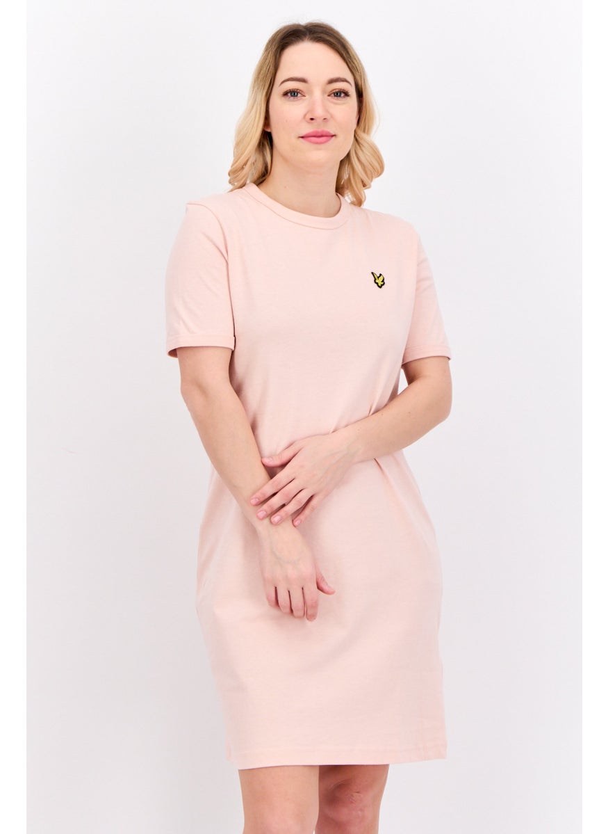 Women Embroidered Logo Mini Dress, Peach