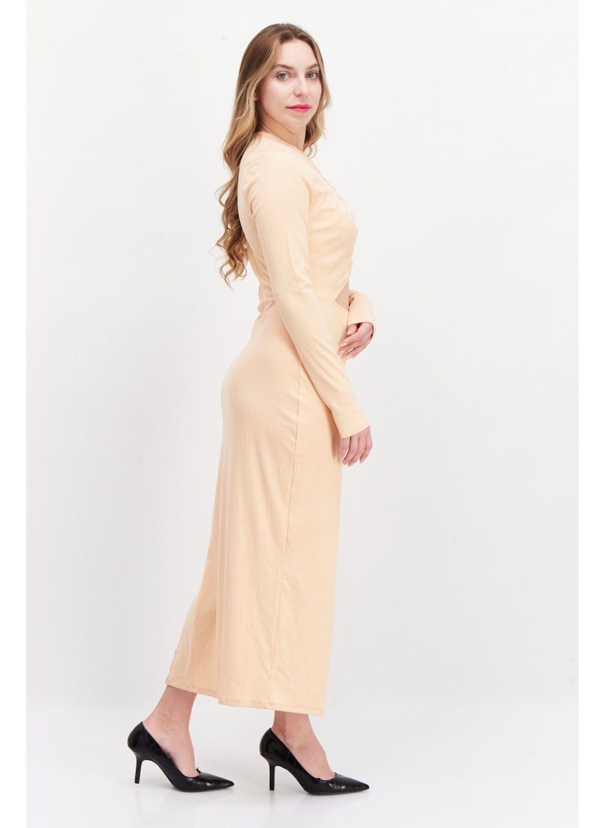 Women Ribbed Maxi Casual Dress, Coral Orange