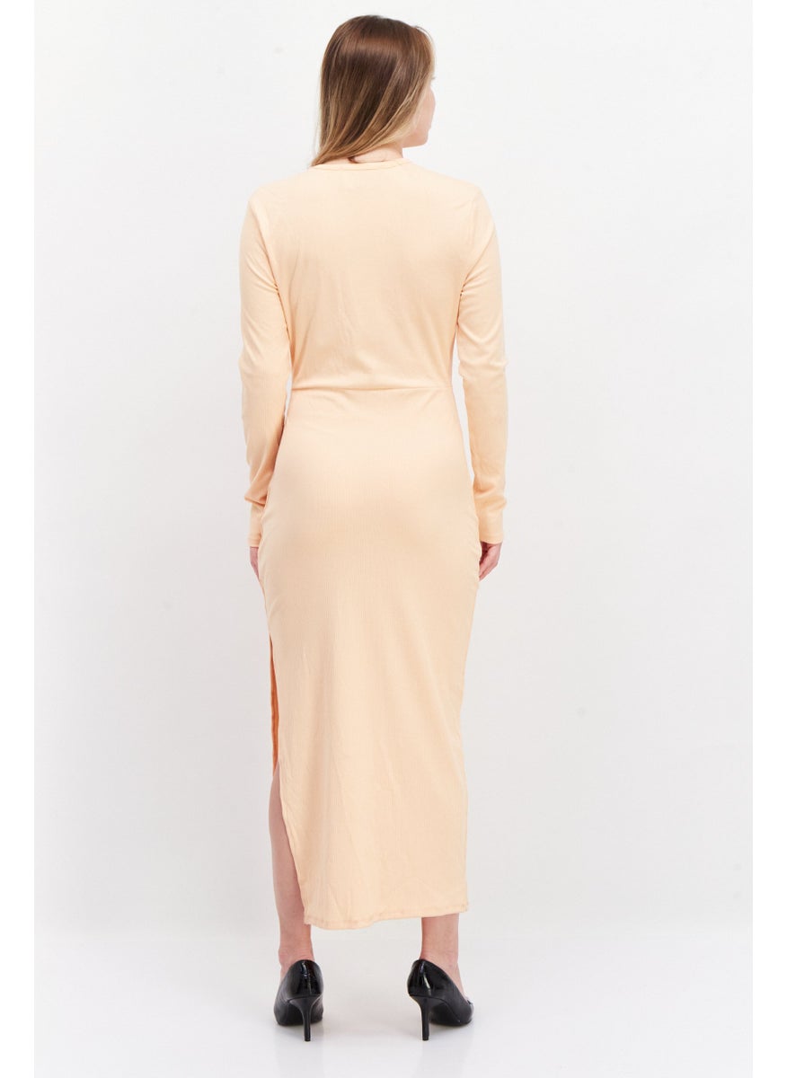Women Ribbed Maxi Casual Dress, Coral Orange