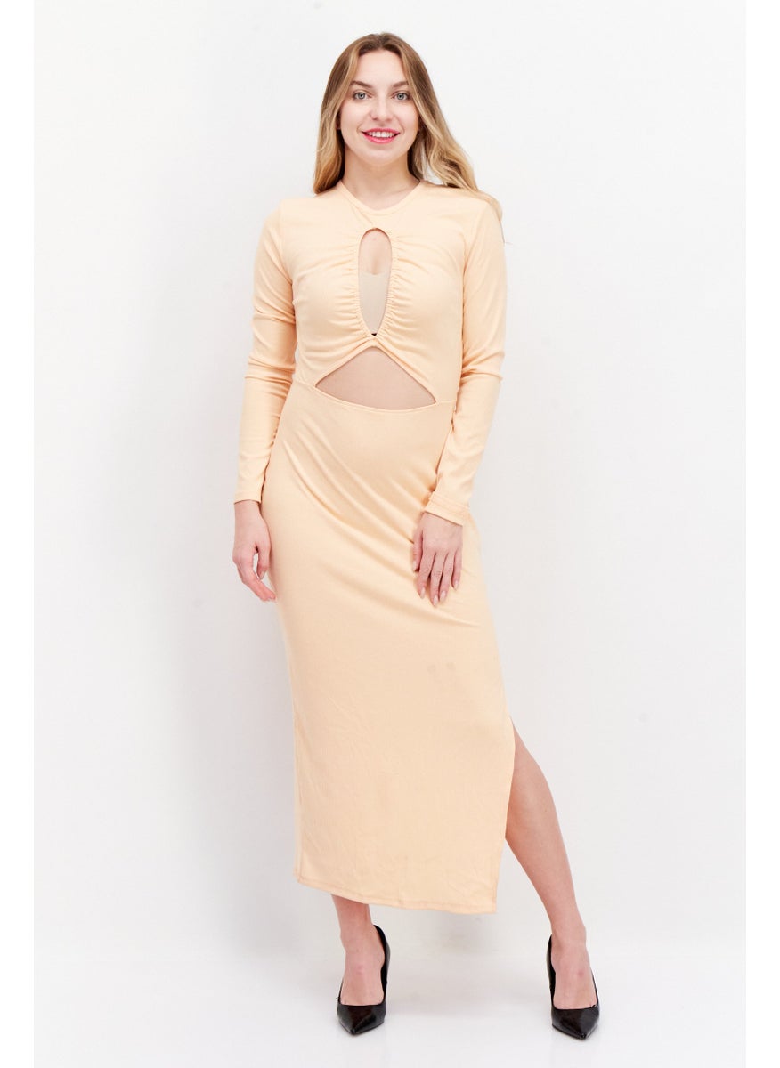 Women Ribbed Maxi Casual Dress, Coral Orange