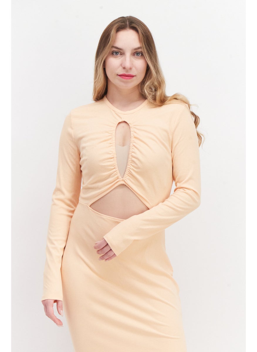 Women Ribbed Maxi Casual Dress, Coral Orange